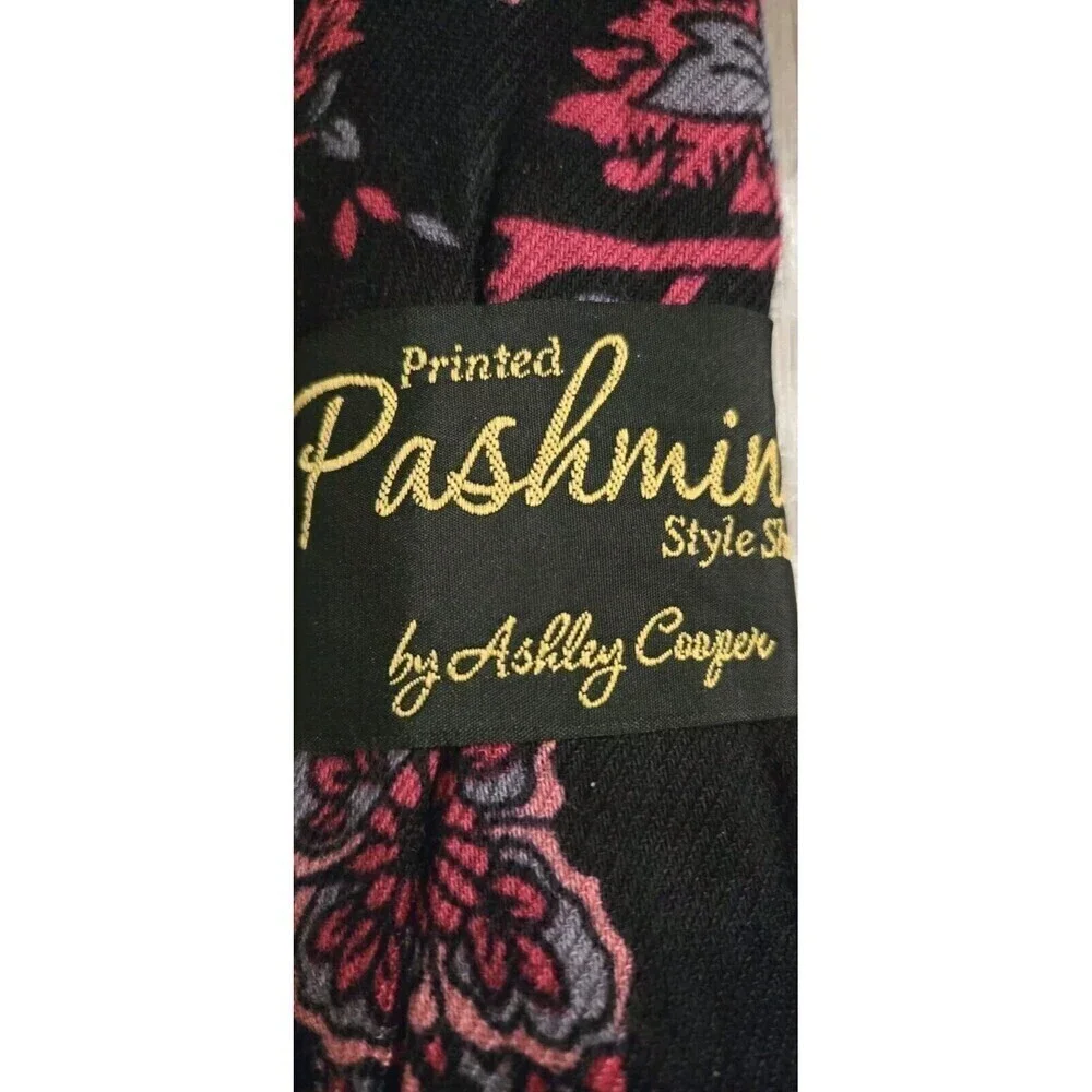 2 Pashmina Style Shawl by Ashley Cooper Cream & Black Floral Fringe Giftable